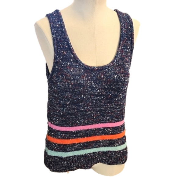 Womens Lou & Grey for LOFT blue spotted colorful stripe sweater tank size Large - Picture 2 of 15